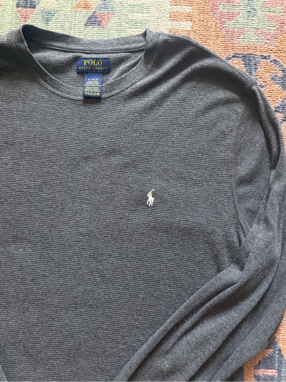 Polo Ralph Lauren Men’s XL Charcoal Gray Waffle Knit Thermal Long Sleeve Shirt